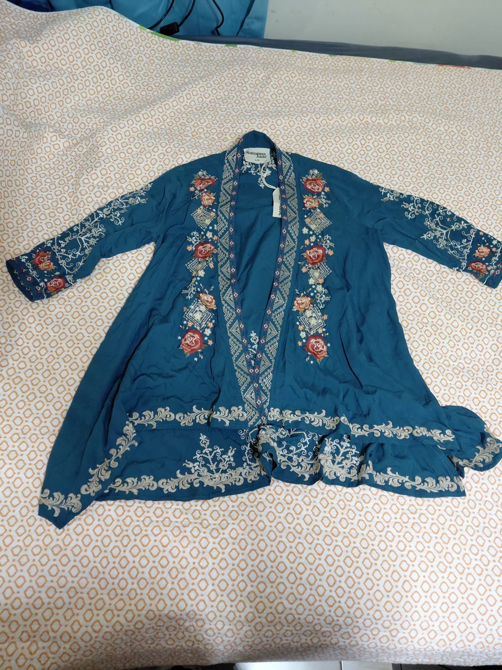 Savanna Jane Teal Embroidered Floral Kimono Robe #B37